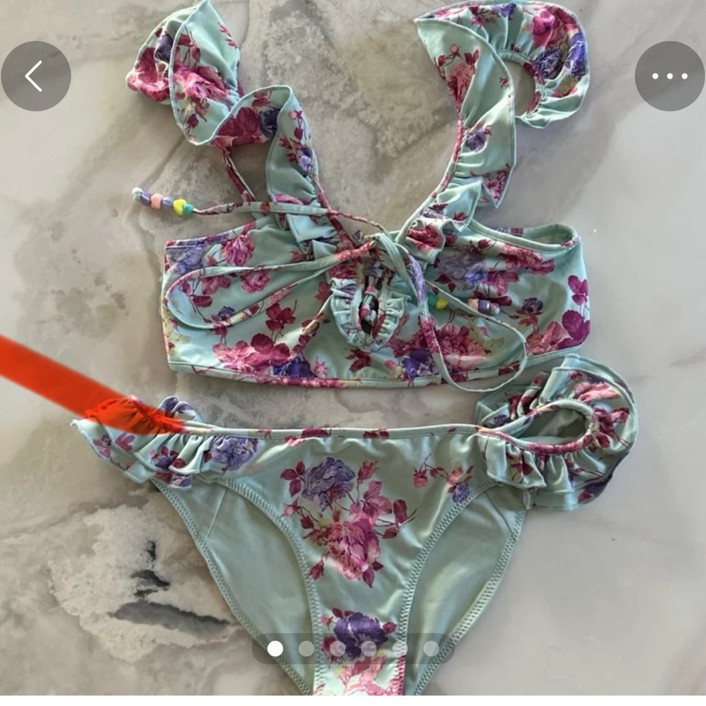 Love Shack Fancy blue floral bikini.